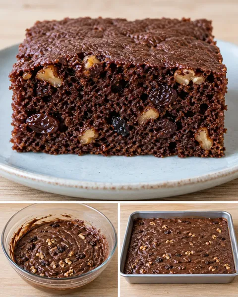 Chocolate sheet cake with vanilla and raisins — walnuts