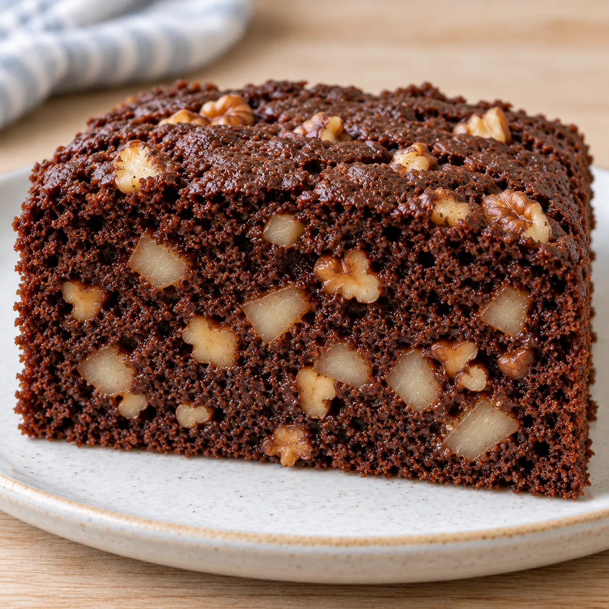 Chocolate sheet cake with cardamom and pear — walnuts