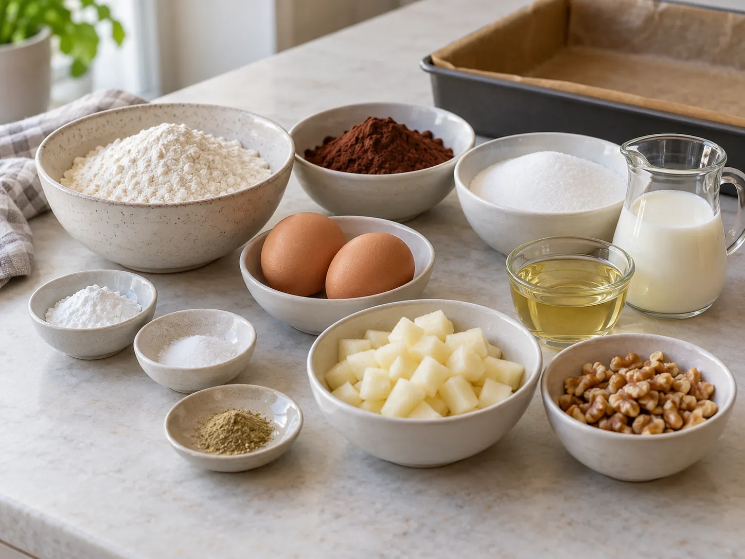 all-purpose wheat flour, unsweetened cocoa powder, granulated sugar, baking powder