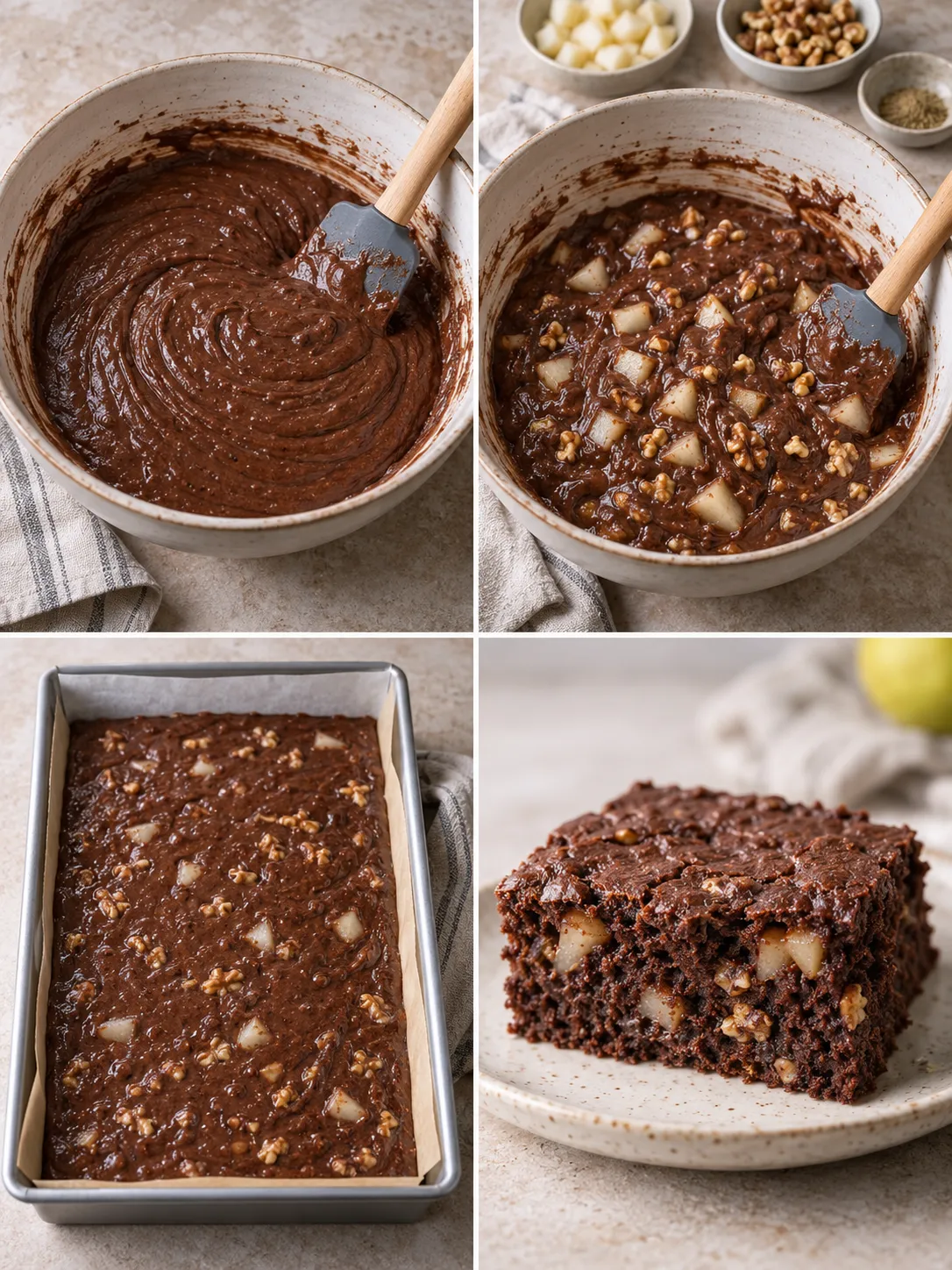 Chocolate sheet cake with cardamom and pear — walnuts