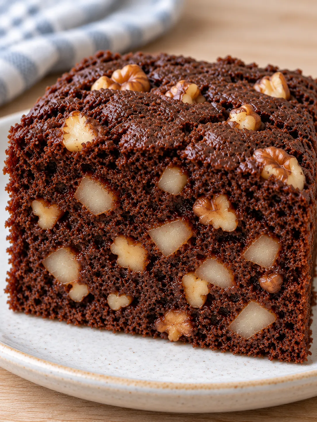 Chocolate sheet cake with cardamom and pear — walnuts