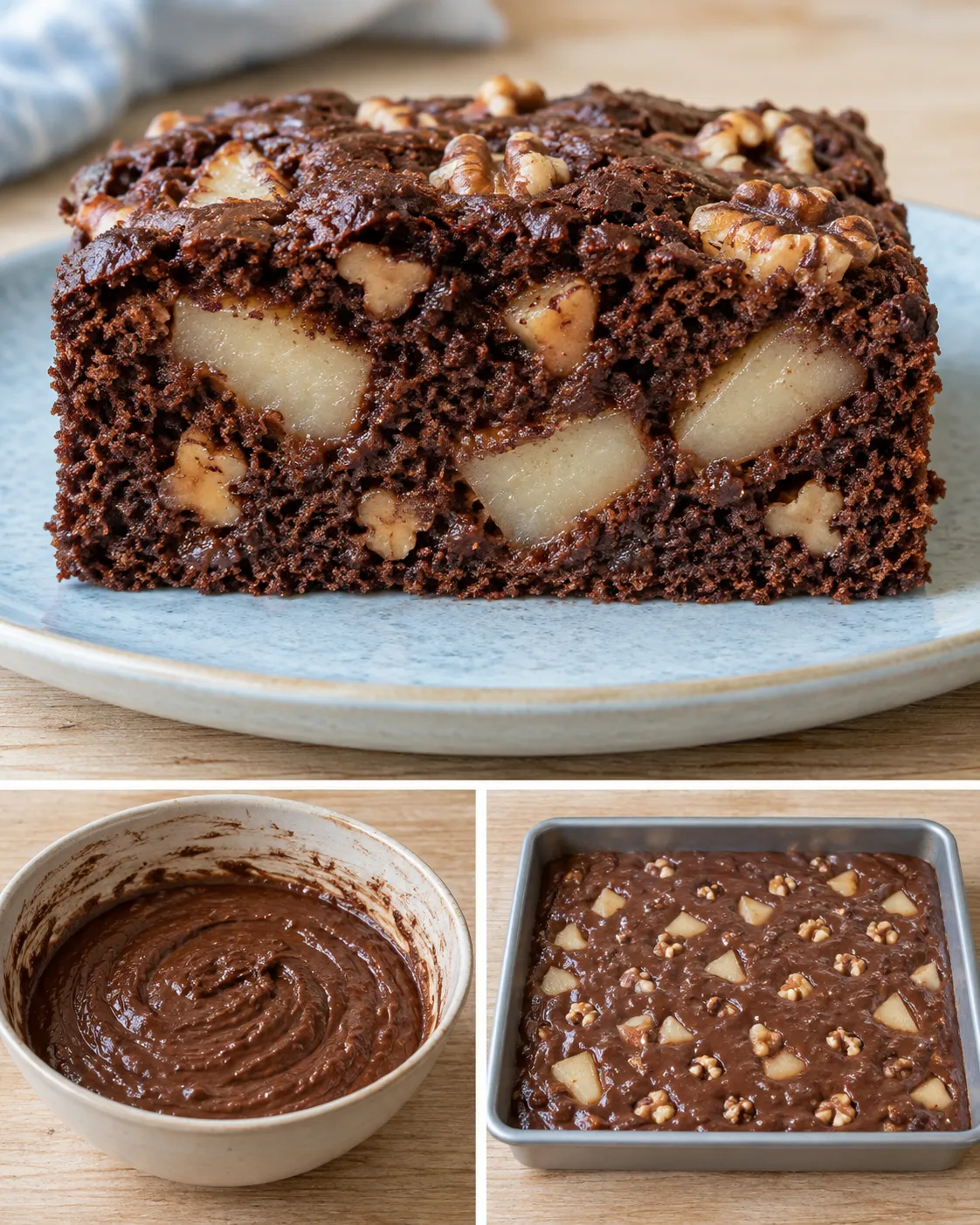 Chocolate sheet cake with cardamom and pear — walnuts