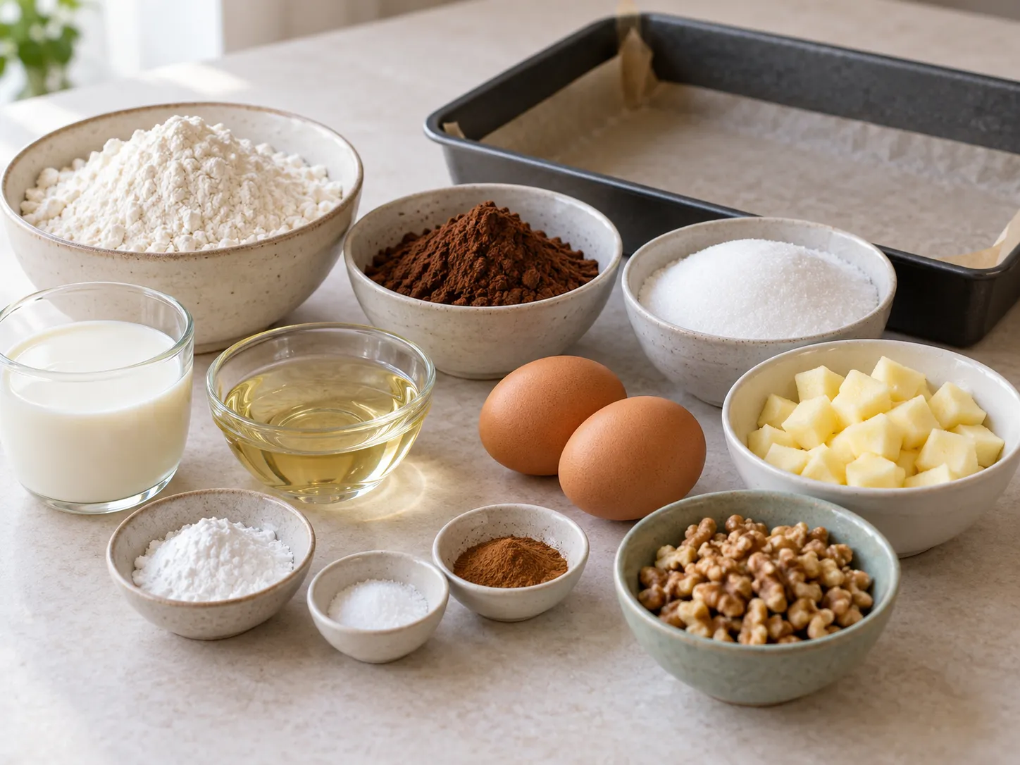 all-purpose wheat flour, unsweetened cocoa powder, granulated sugar, baking powder