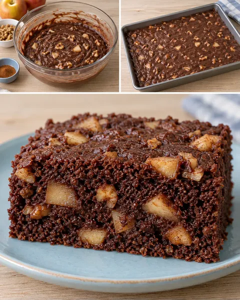 Chocolate sheet cake with cinnamon and apple — walnuts