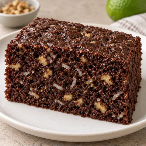Chocolate sheet cake with coconut and lime — walnuts