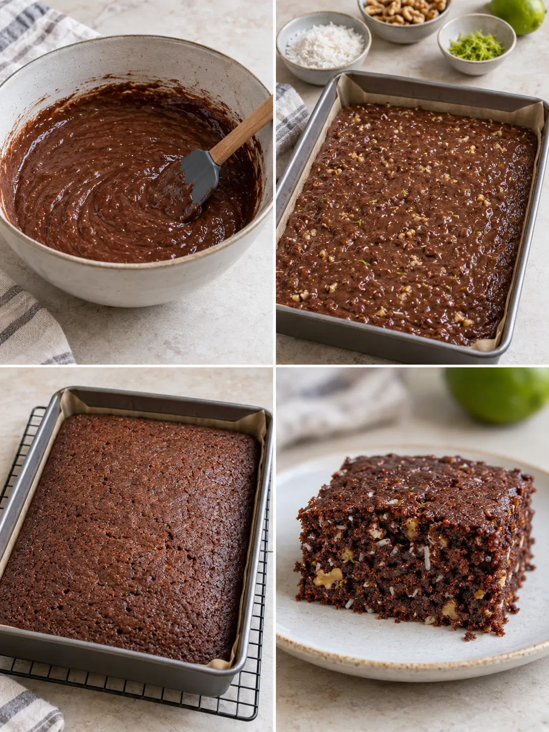 Chocolate sheet cake with coconut and lime — walnuts