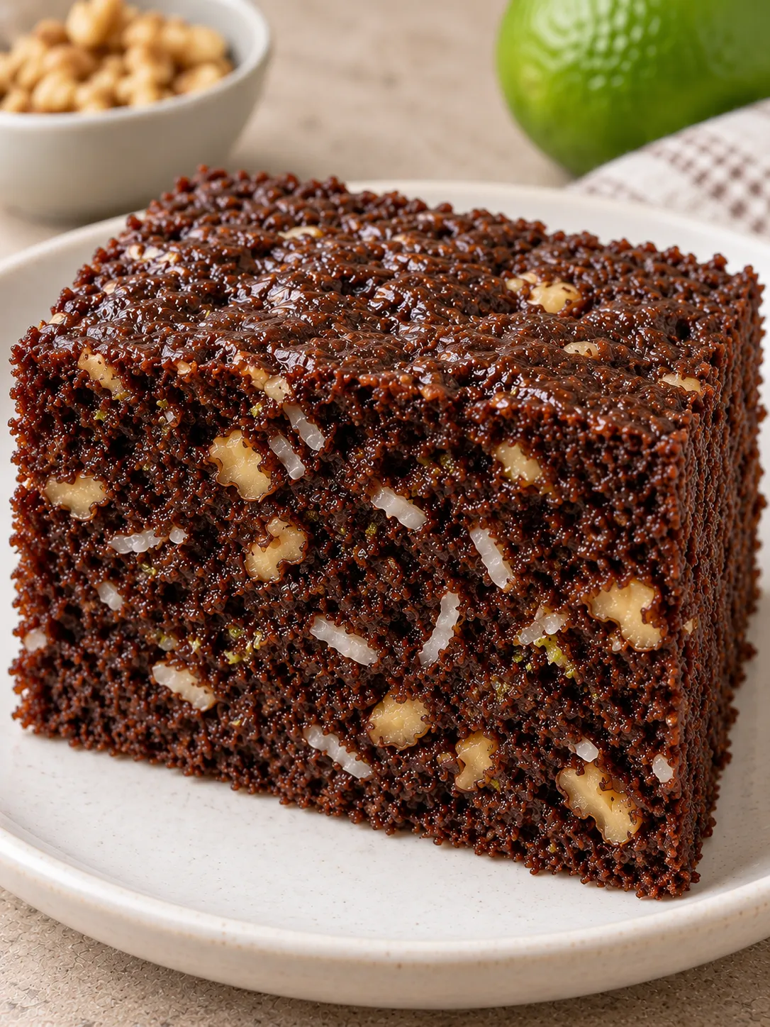 Chocolate sheet cake with coconut and lime — walnuts