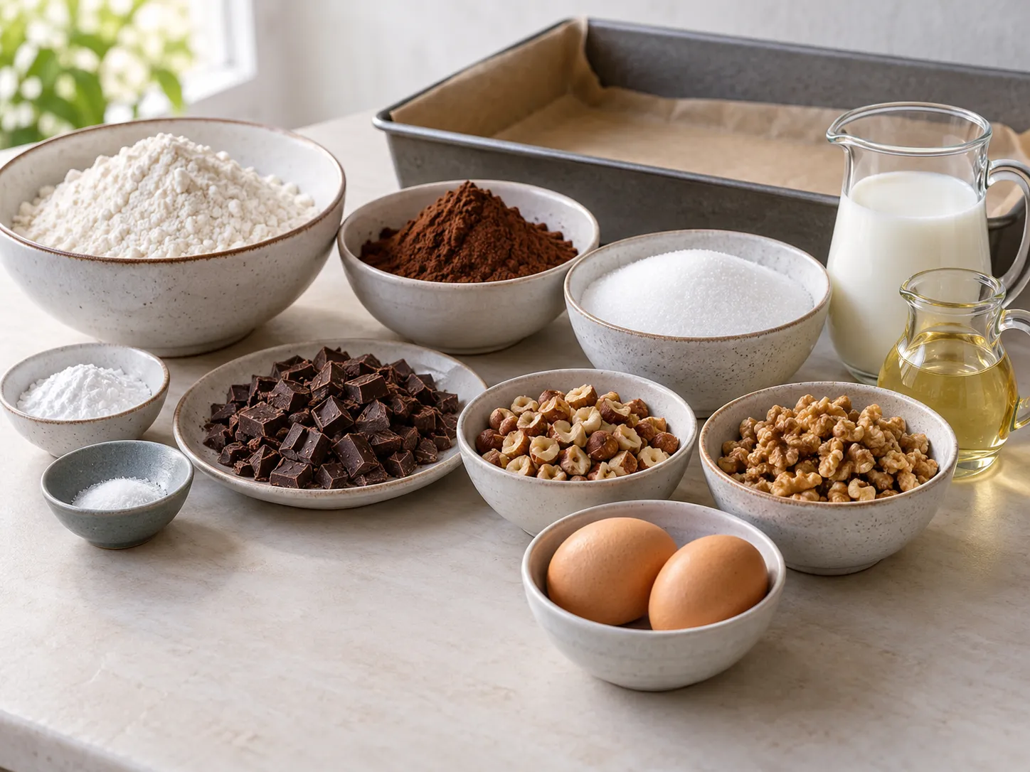all-purpose wheat flour, unsweetened cocoa powder, granulated sugar, baking powder