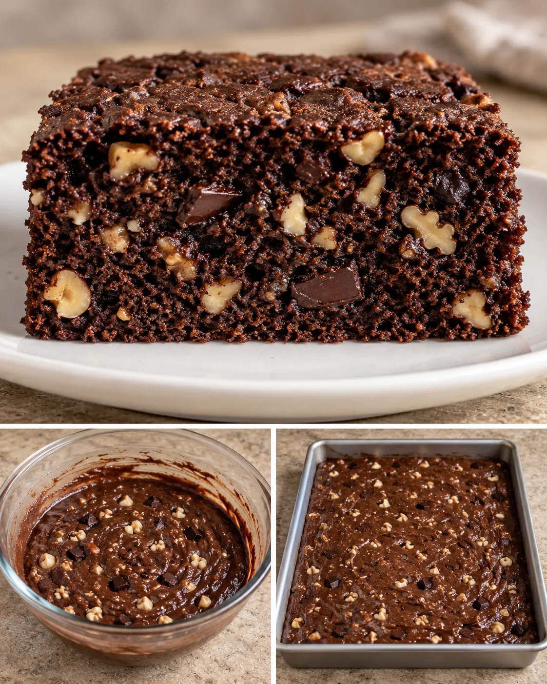 Chocolate sheet cake with chocolate and hazelnuts — walnuts