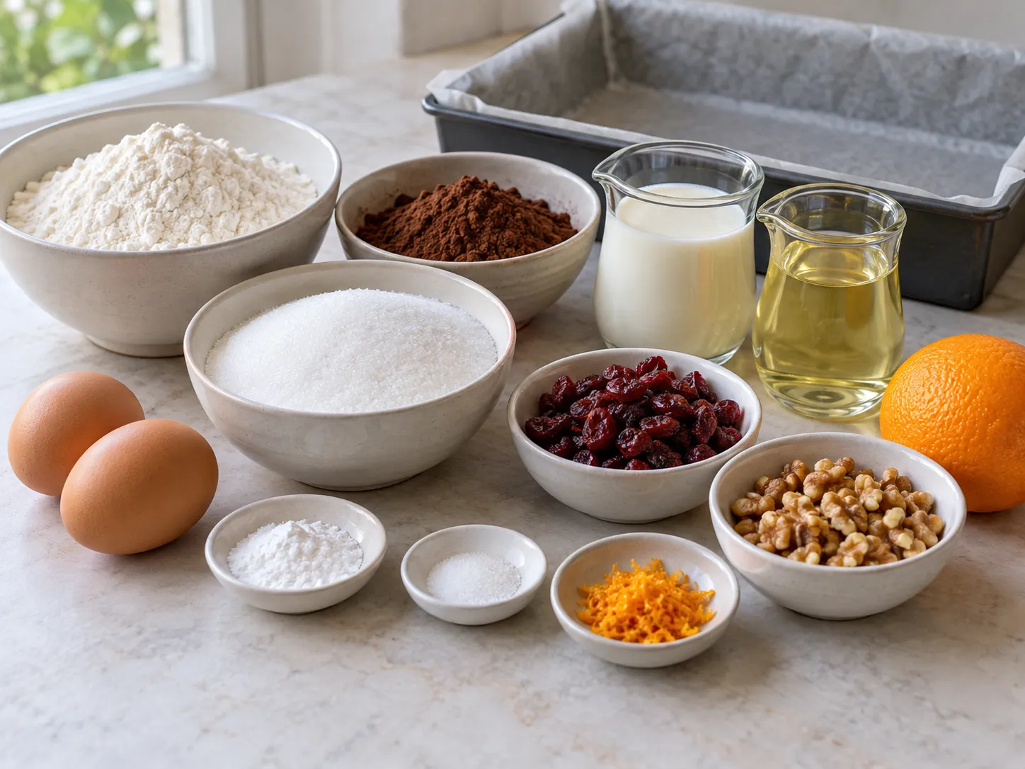 all-purpose wheat flour, unsweetened cocoa powder, granulated sugar, baking powder
