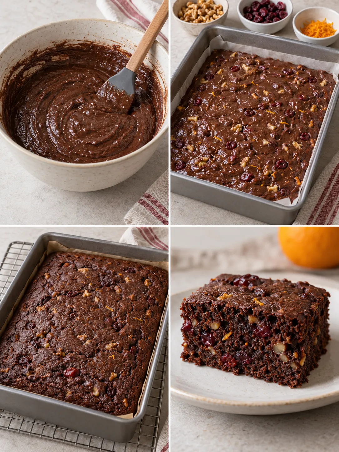 Chocolate sheet cake with cranberries and orange — walnuts