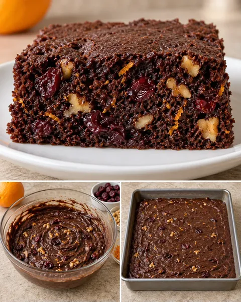 Chocolate sheet cake with cranberries and orange — walnuts