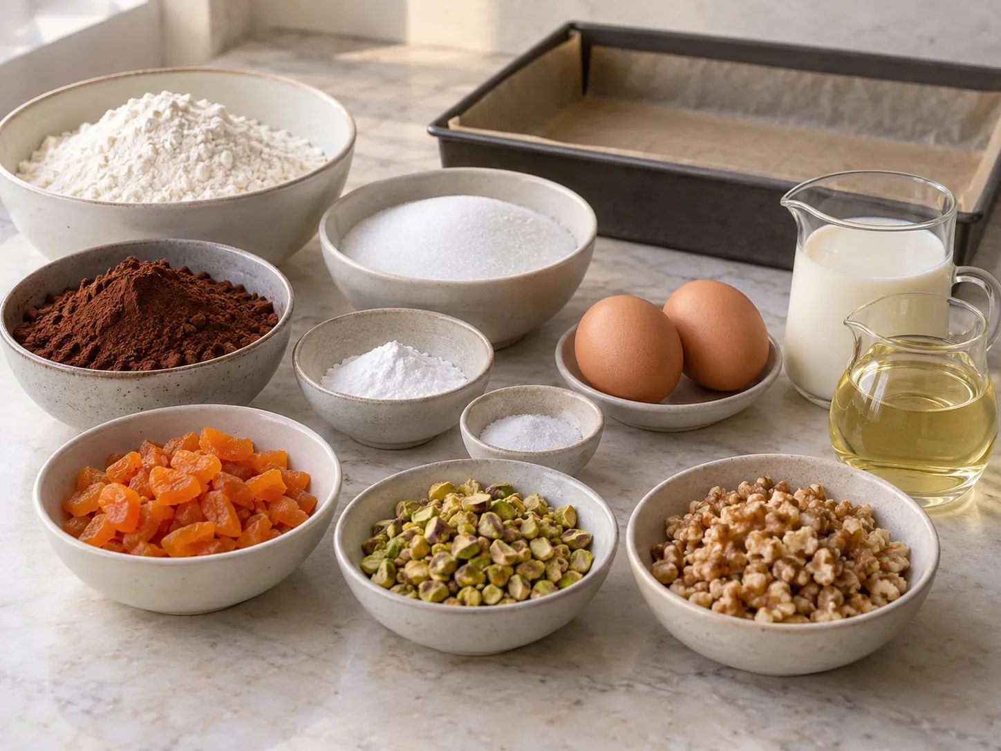 all-purpose wheat flour, unsweetened cocoa powder, granulated sugar, baking powder