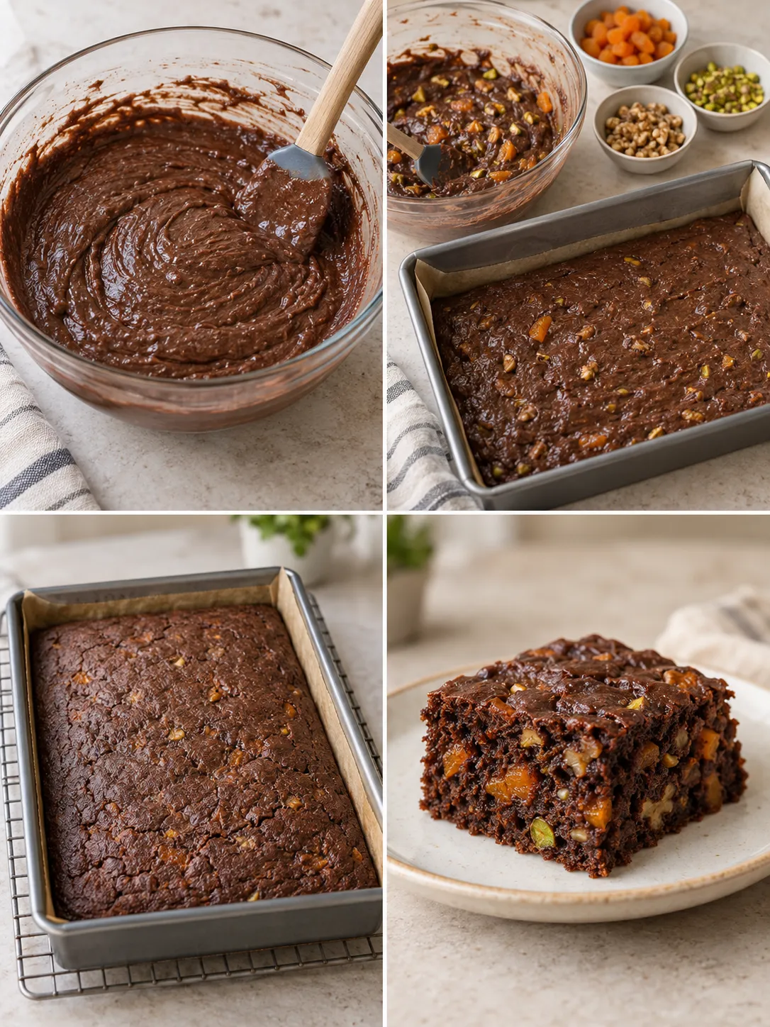 Chocolate sheet cake with apricots and pistachios — walnuts
