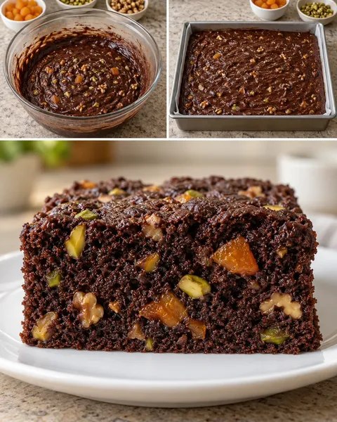Chocolate sheet cake with apricots and pistachios — walnuts