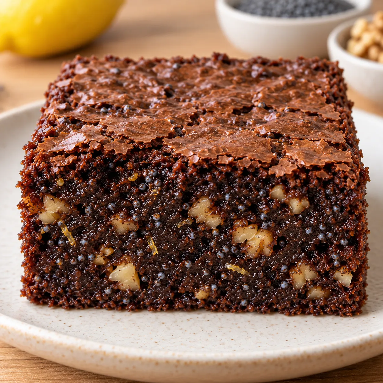 Brownies with lemon and poppy seeds — walnuts
