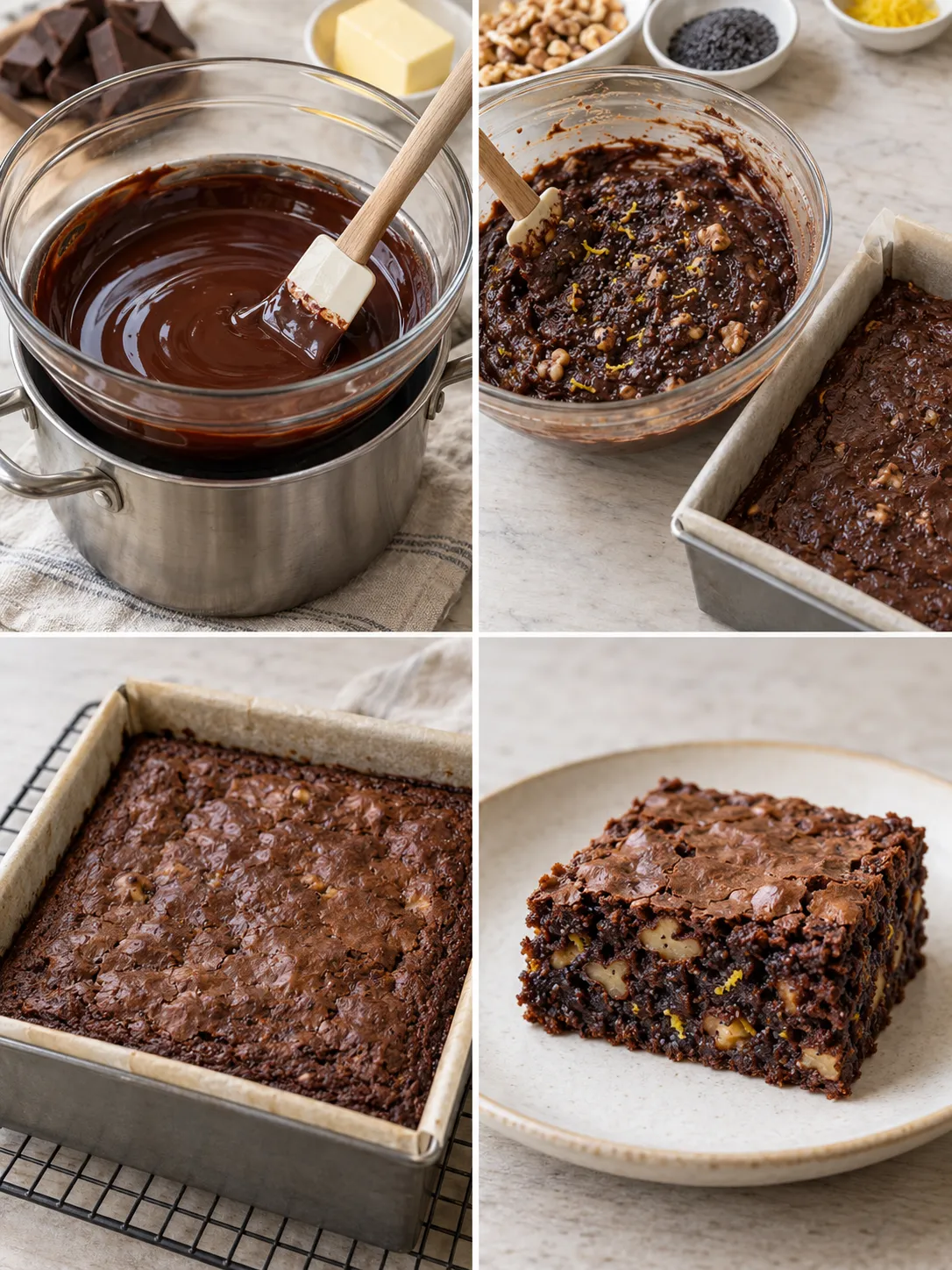 Brownies with lemon and poppy seeds — walnuts