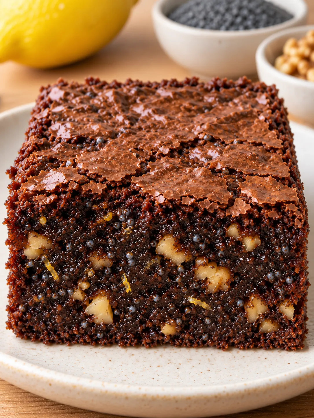 Brownies with lemon and poppy seeds — walnuts