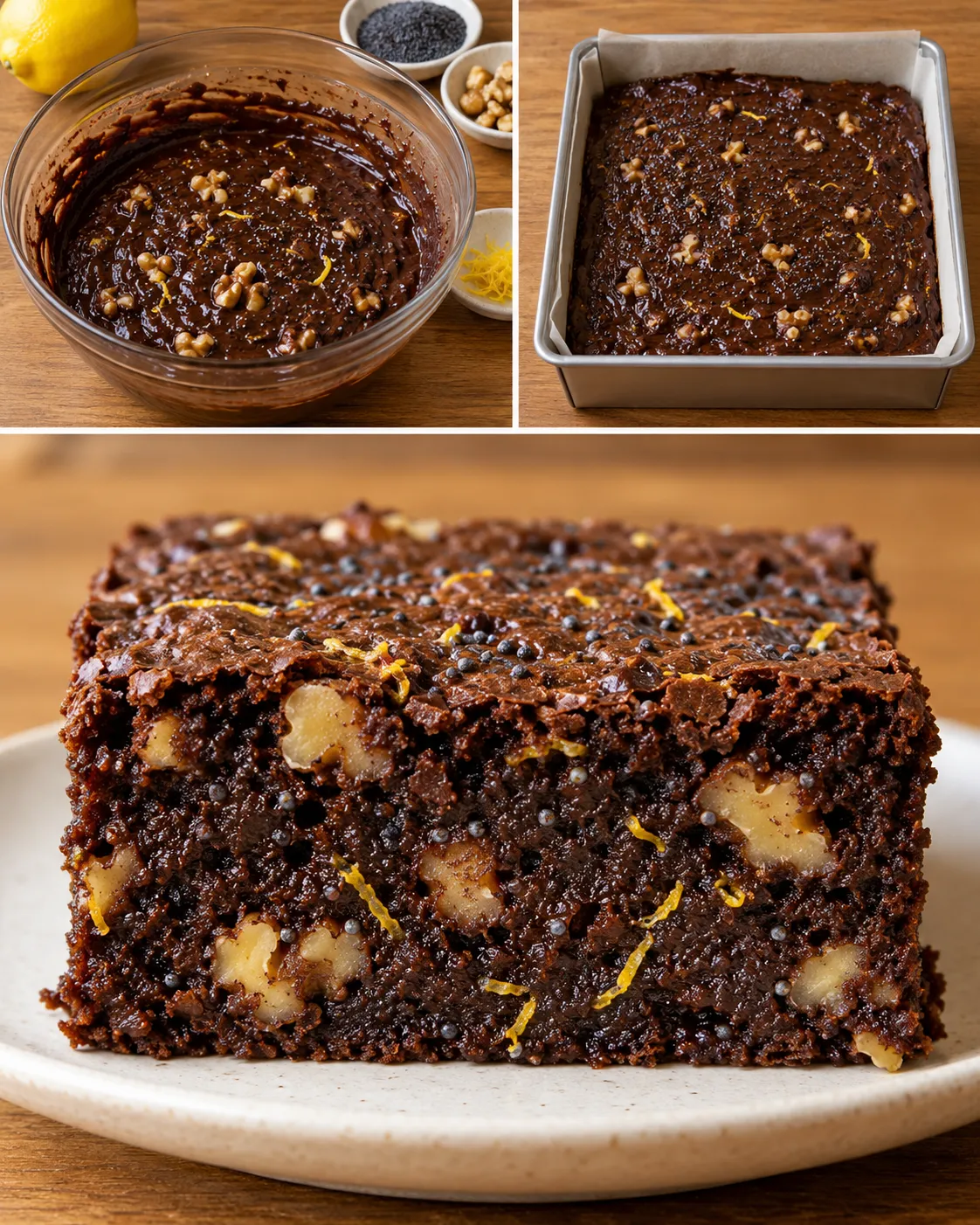 Brownies with lemon and poppy seeds — walnuts