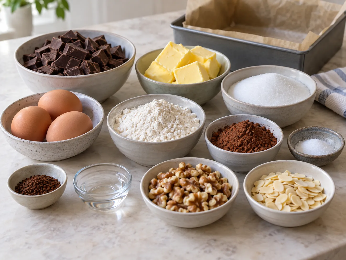 dark chocolate, chopped, unsalted butter, softened, granulated sugar, large eggs