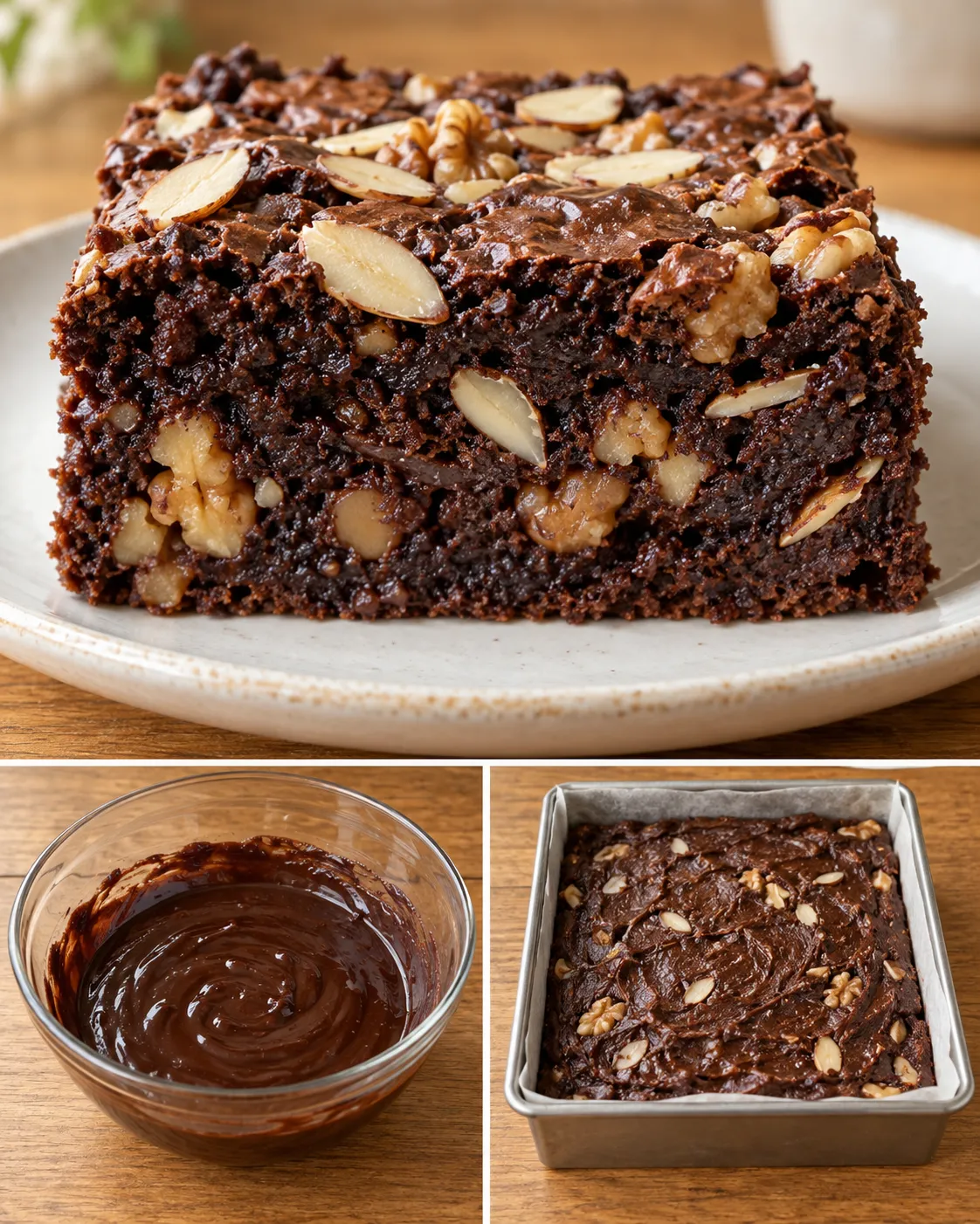 Brownies with coffee and walnuts — almonds