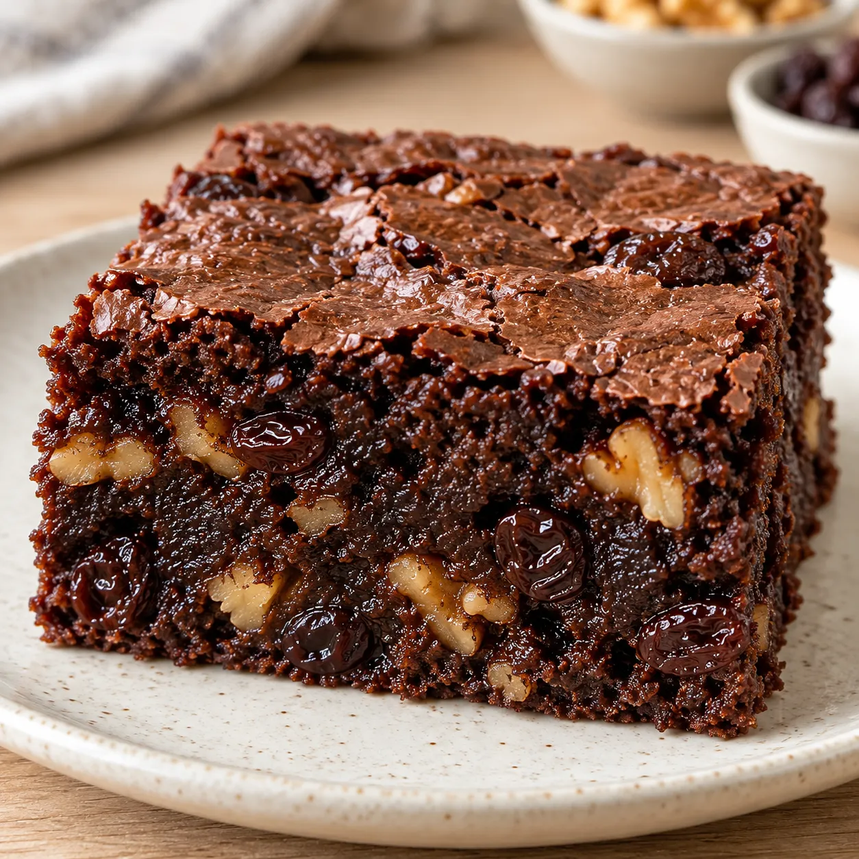 Brownies with vanilla and raisins — walnuts