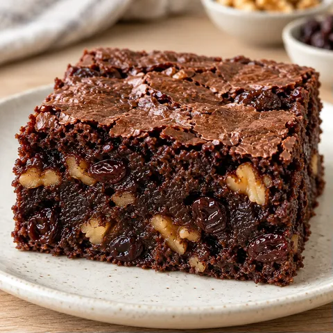 Brownies with vanilla and raisins — walnuts