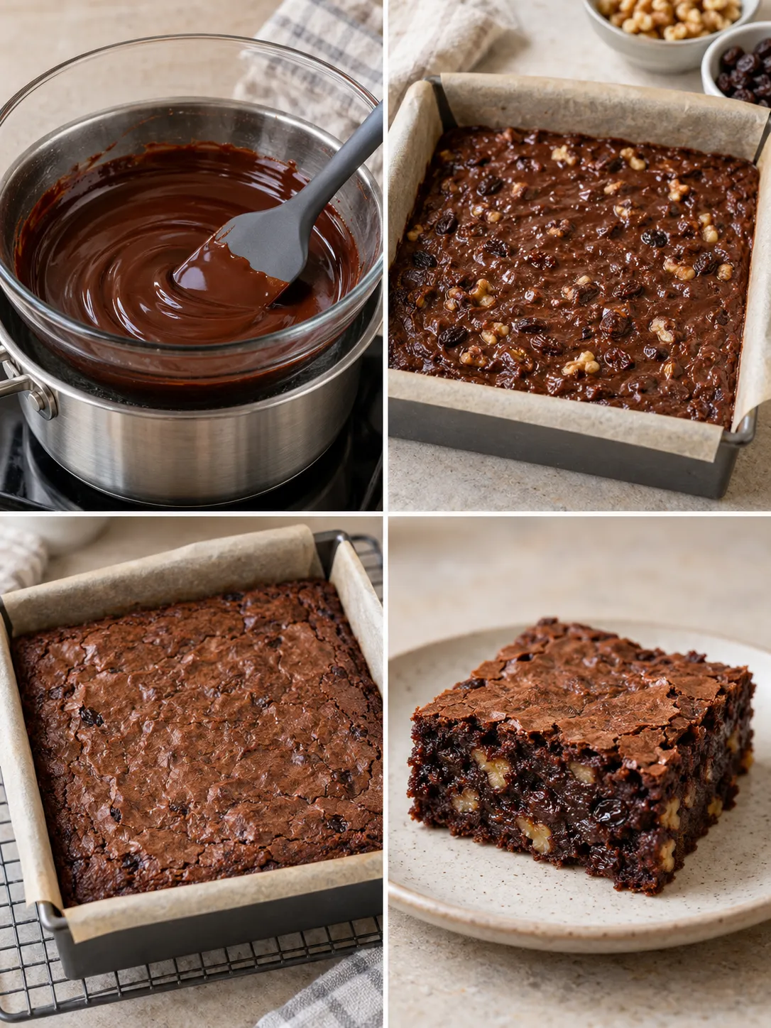 Brownies with vanilla and raisins — walnuts