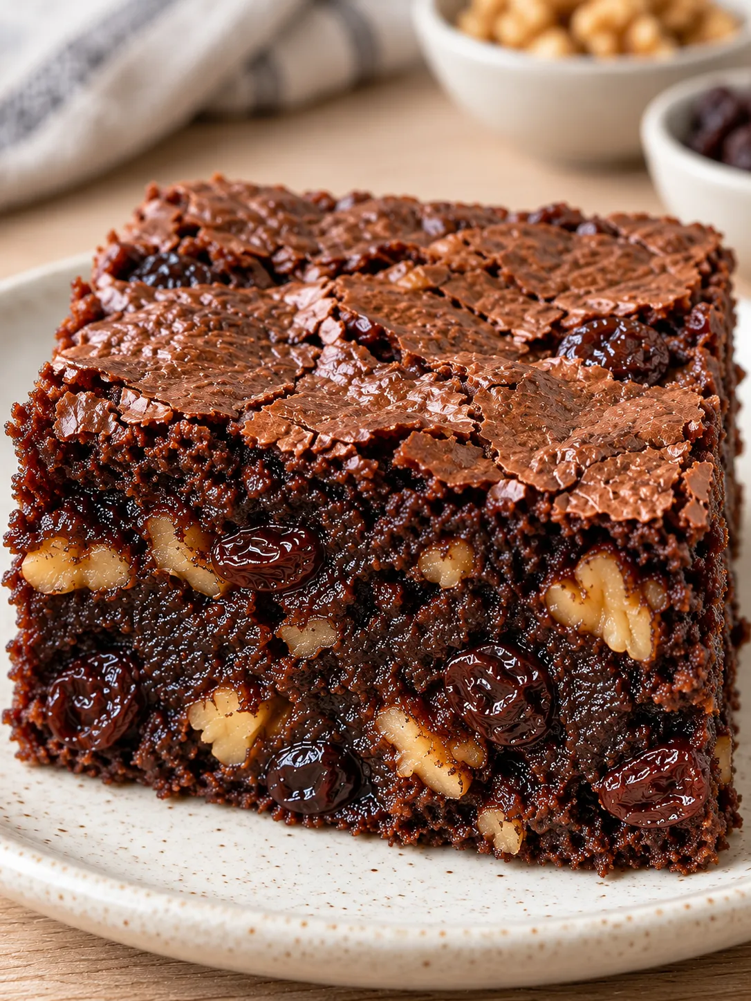 Brownies with vanilla and raisins — walnuts