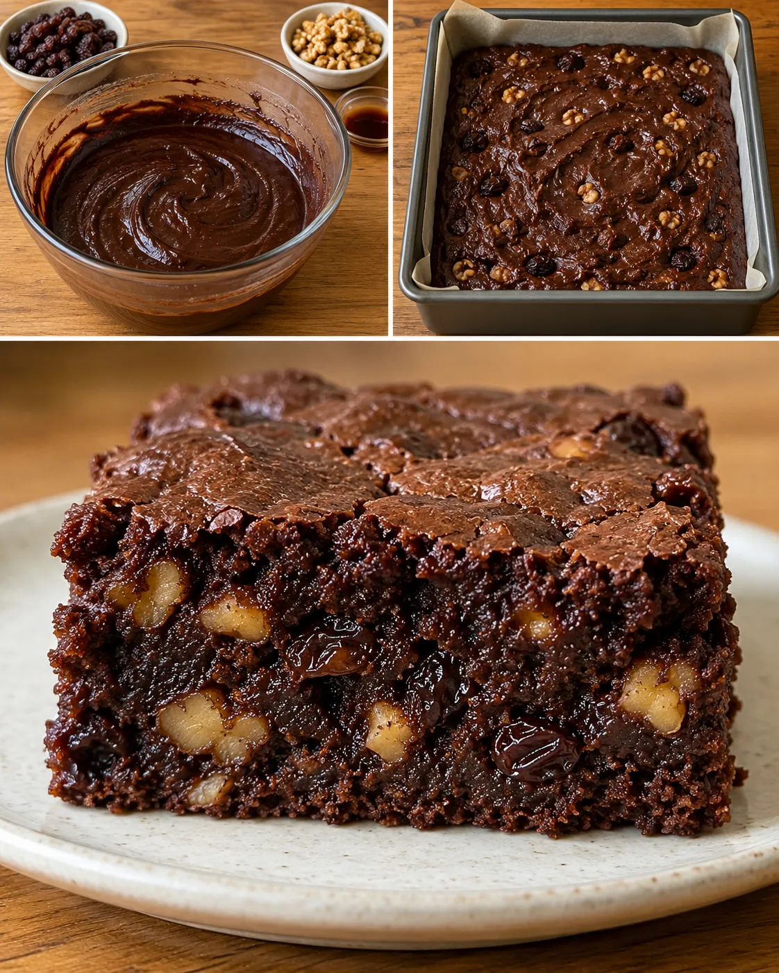 Brownies with vanilla and raisins — walnuts