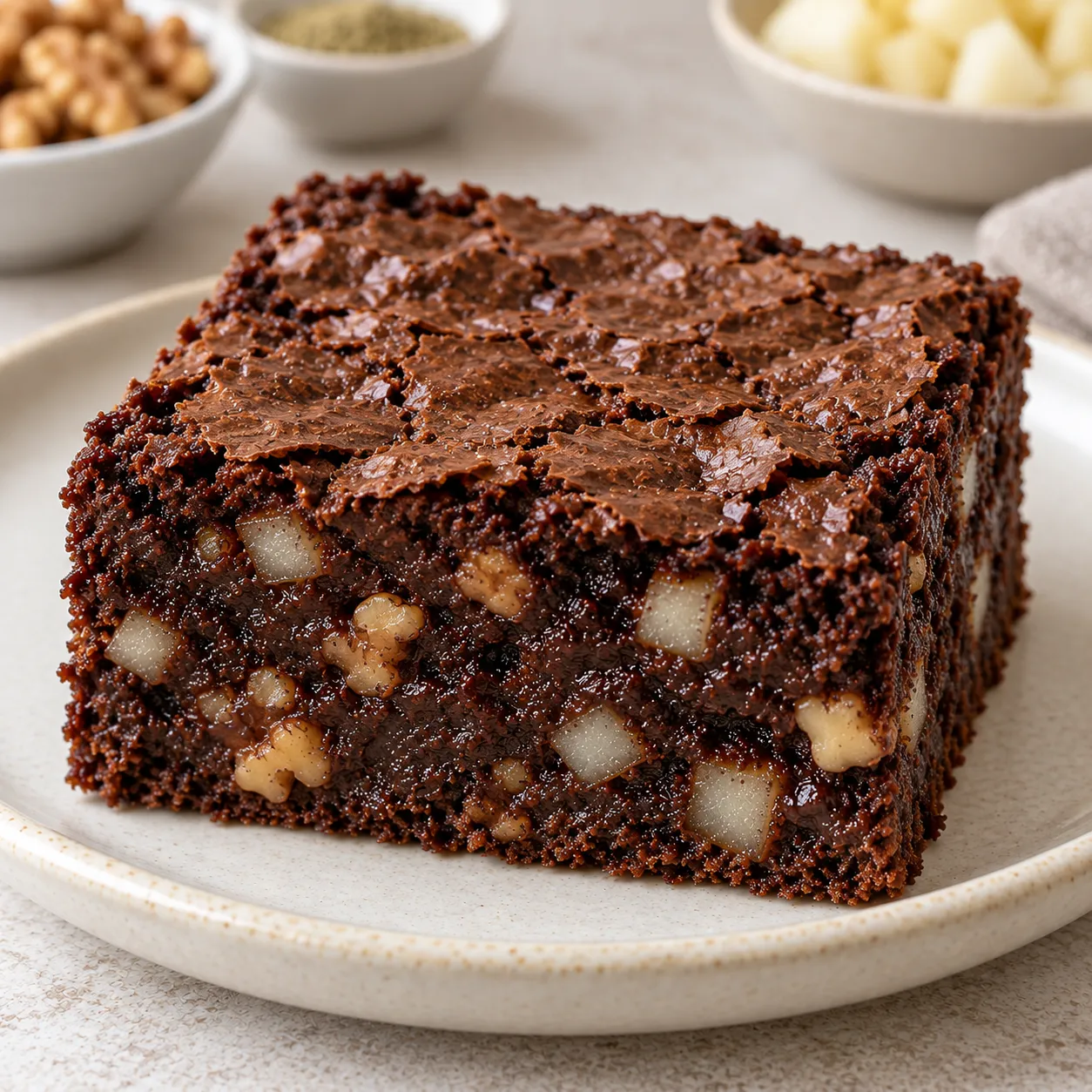 Brownies with cardamom and pear — walnuts