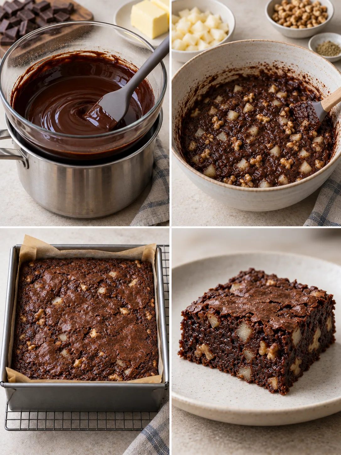 Brownies with cardamom and pear — walnuts