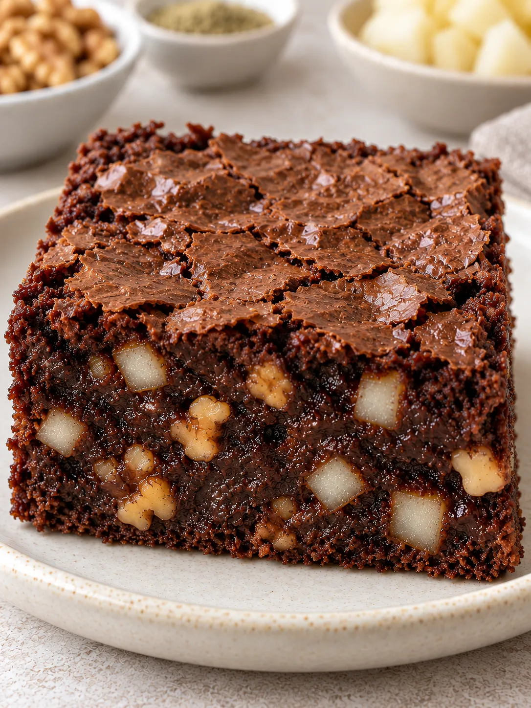 Brownies with cardamom and pear — walnuts