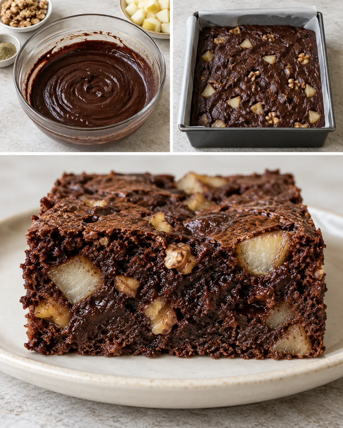 Brownies with cardamom and pear — walnuts