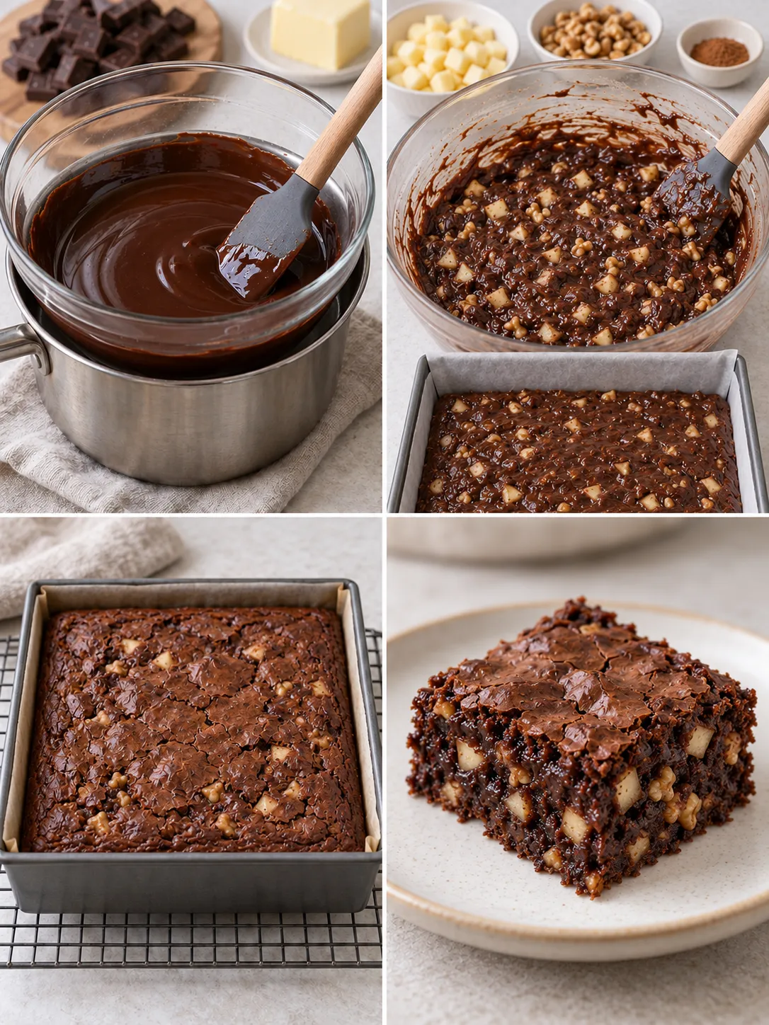 Brownies with cinnamon and apple — walnuts