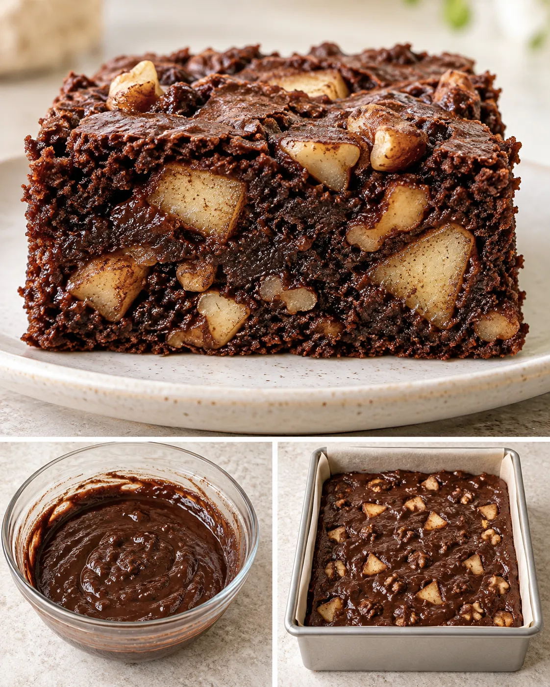 Brownies with cinnamon and apple — walnuts