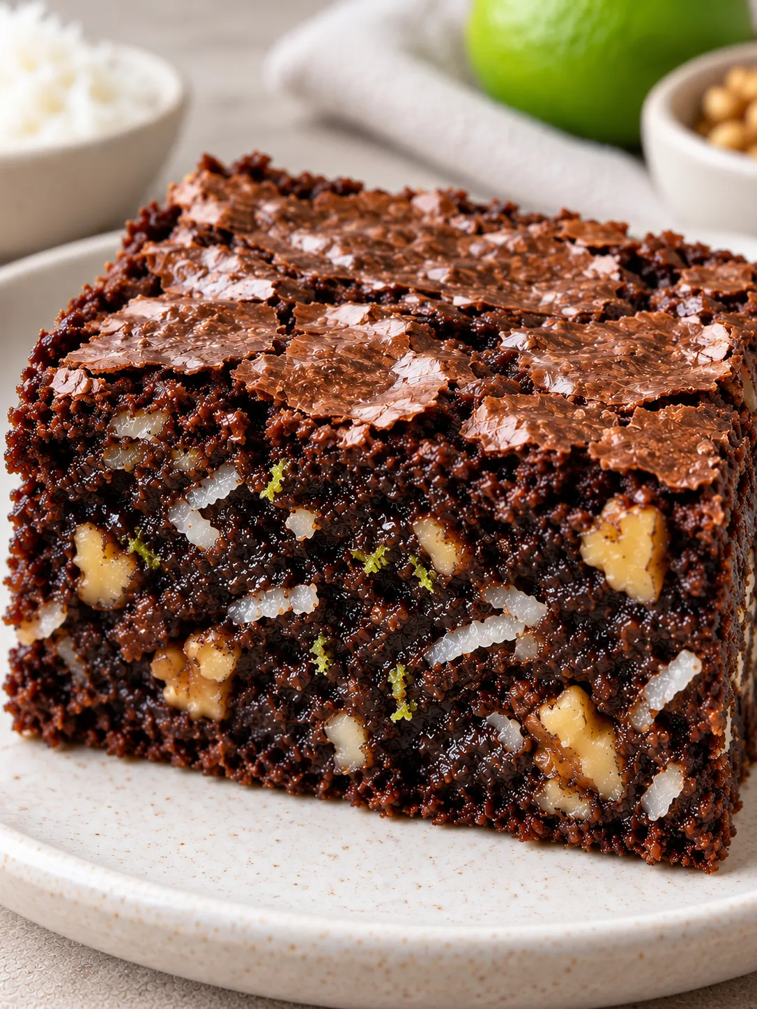 Brownies with coconut and lime — walnuts