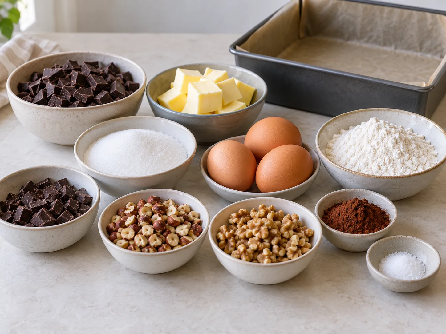dark chocolate, chopped, unsalted butter, softened, granulated sugar, large eggs