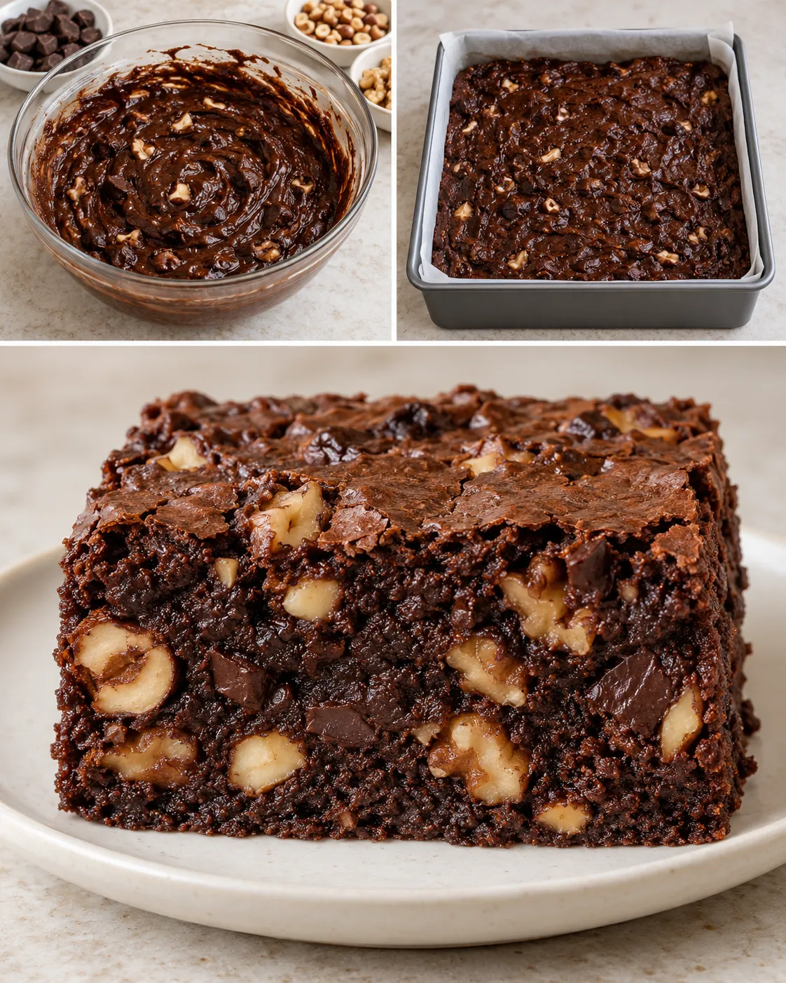 Brownies with chocolate and hazelnuts — walnuts