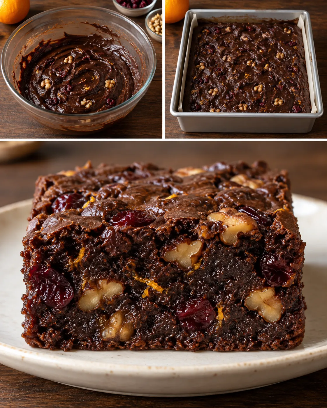 Brownies with cranberries and orange — walnuts