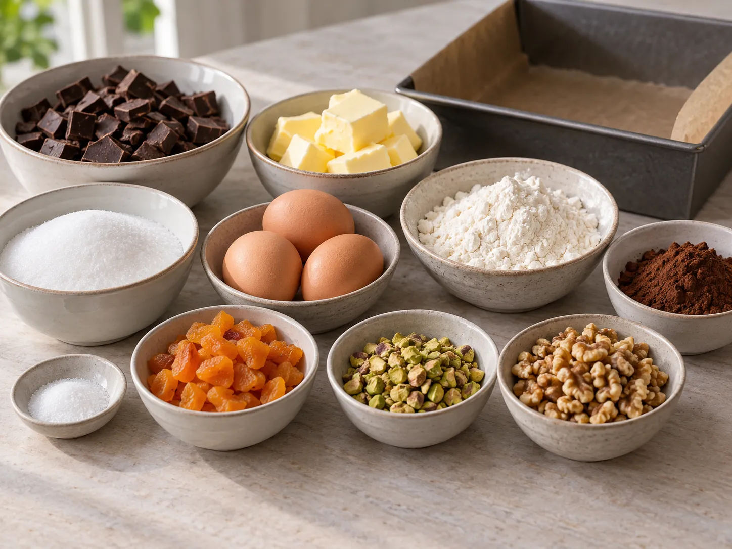 dark chocolate, chopped, unsalted butter, softened, granulated sugar, large eggs