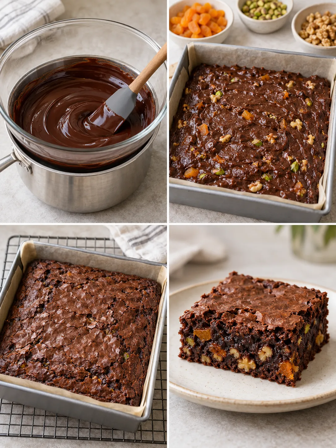 Brownies with apricots and pistachios — walnuts