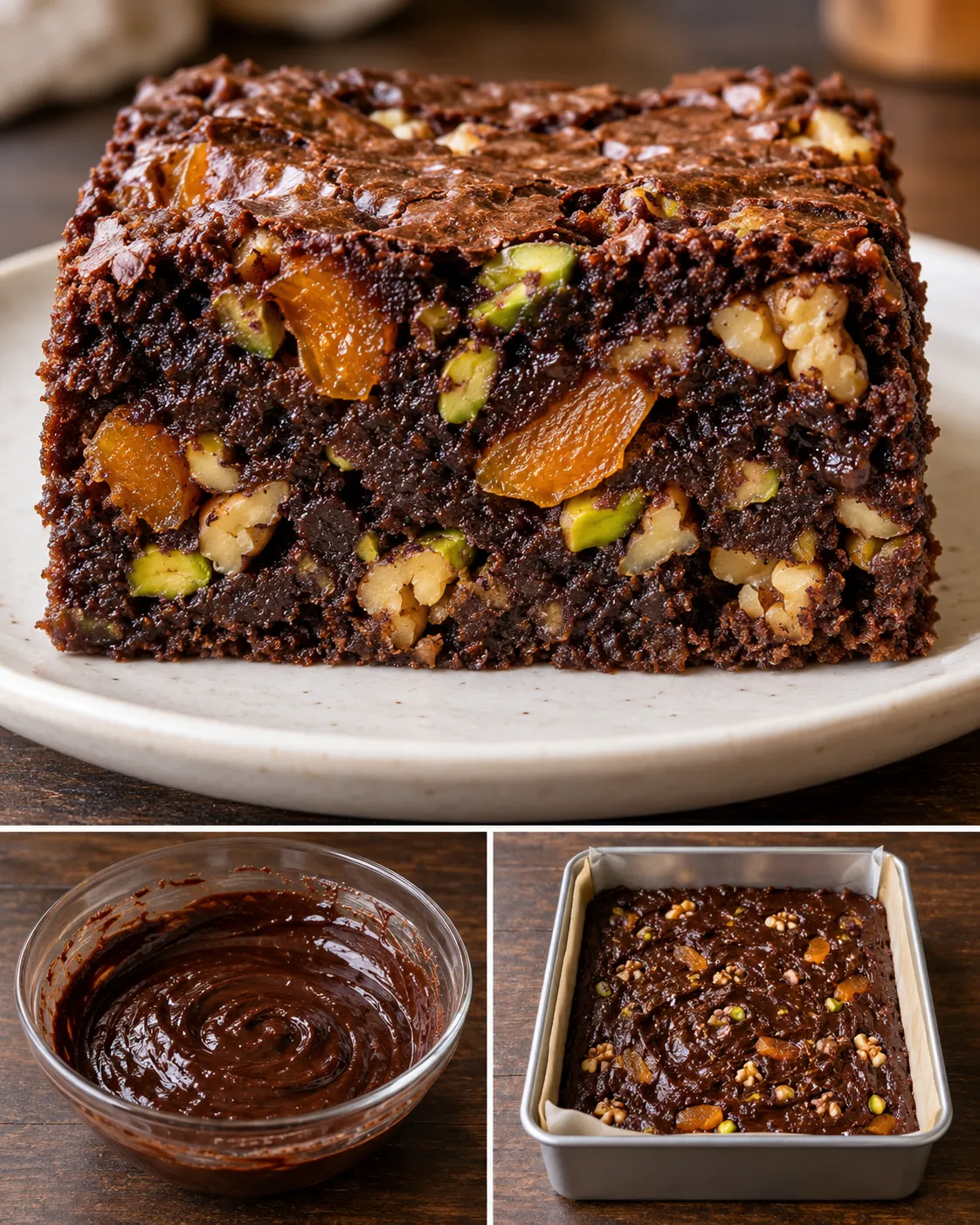Brownies with apricots and pistachios — walnuts