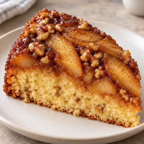 Upside-down fruit cake with apple and cinnamon — walnuts