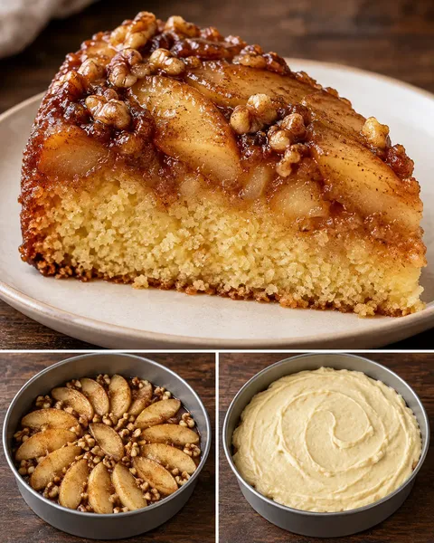 Upside-down fruit cake with apple and cinnamon — walnuts