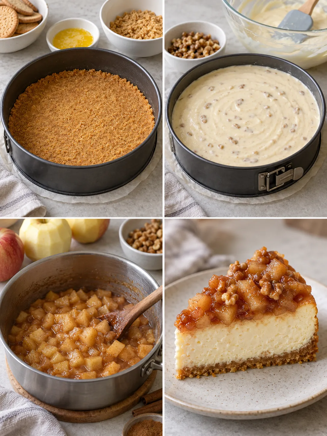 Baked cheesecake with apple and cinnamon — walnuts