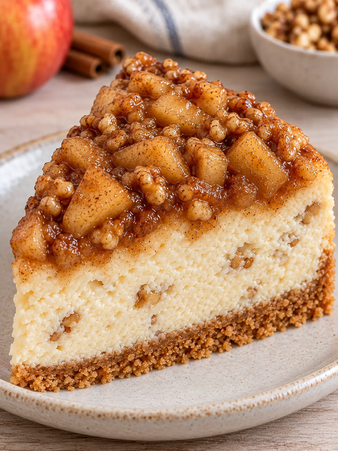 Baked cheesecake with apple and cinnamon — walnuts