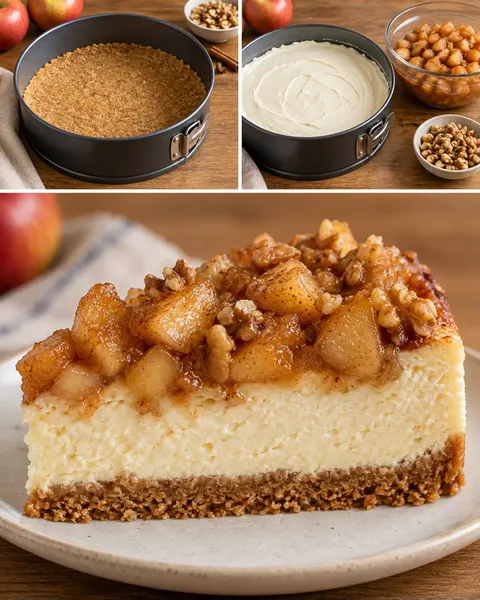 Baked cheesecake with apple and cinnamon — walnuts