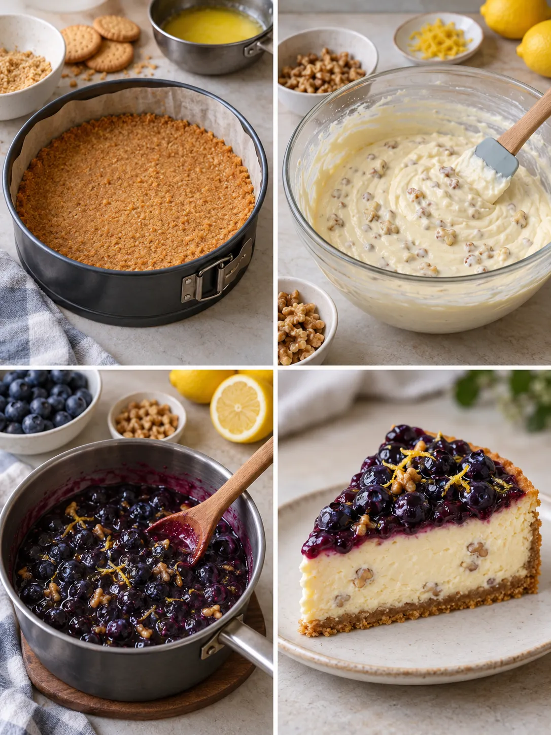 Baked cheesecake with blueberries and lemon — walnuts