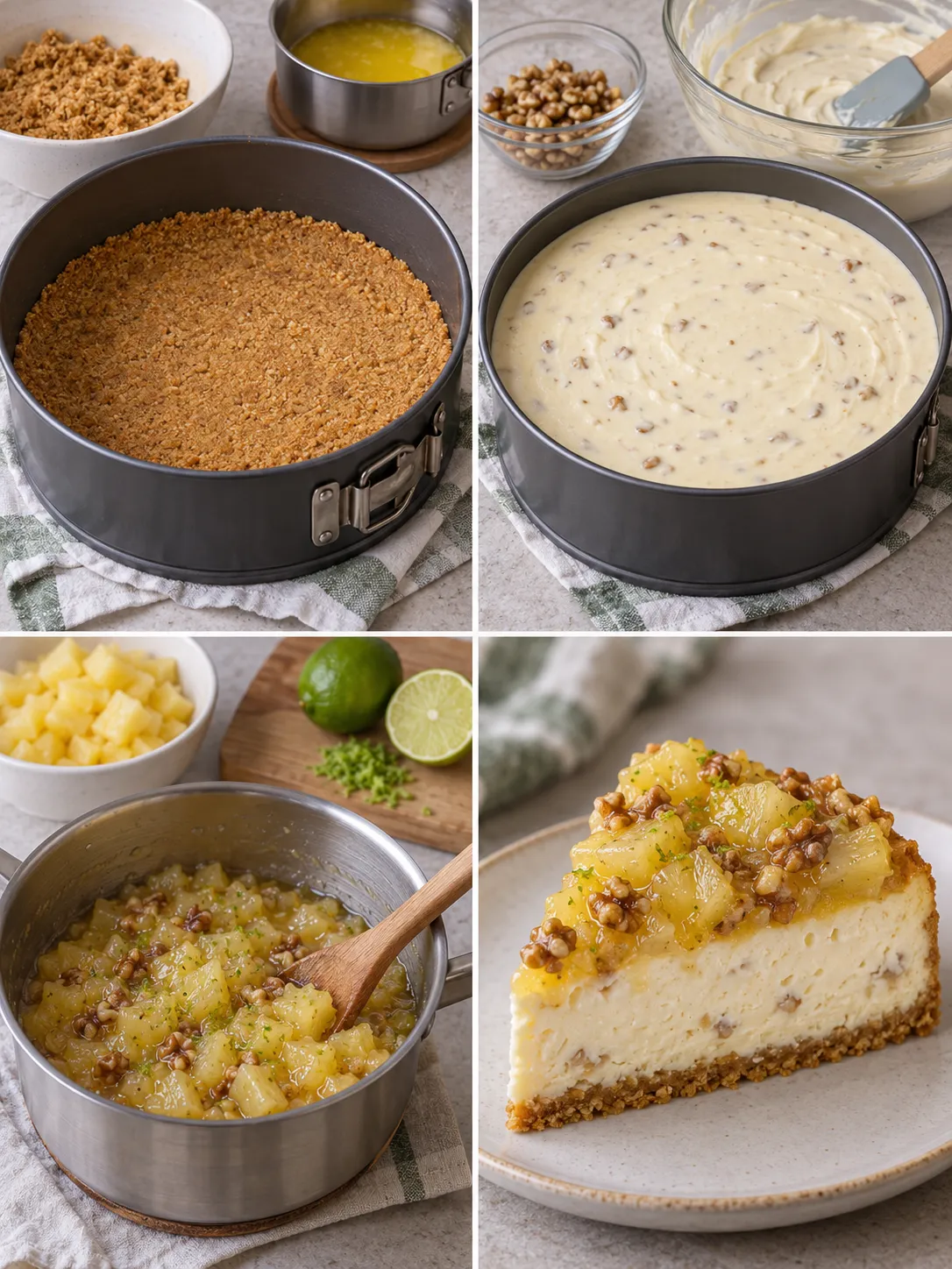 Baked cheesecake with pineapple and lime — walnuts
